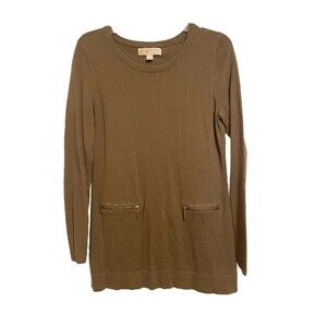 Michael Kors Cotton Angora Blend Women Sweater Dress Military Green Brown Size M